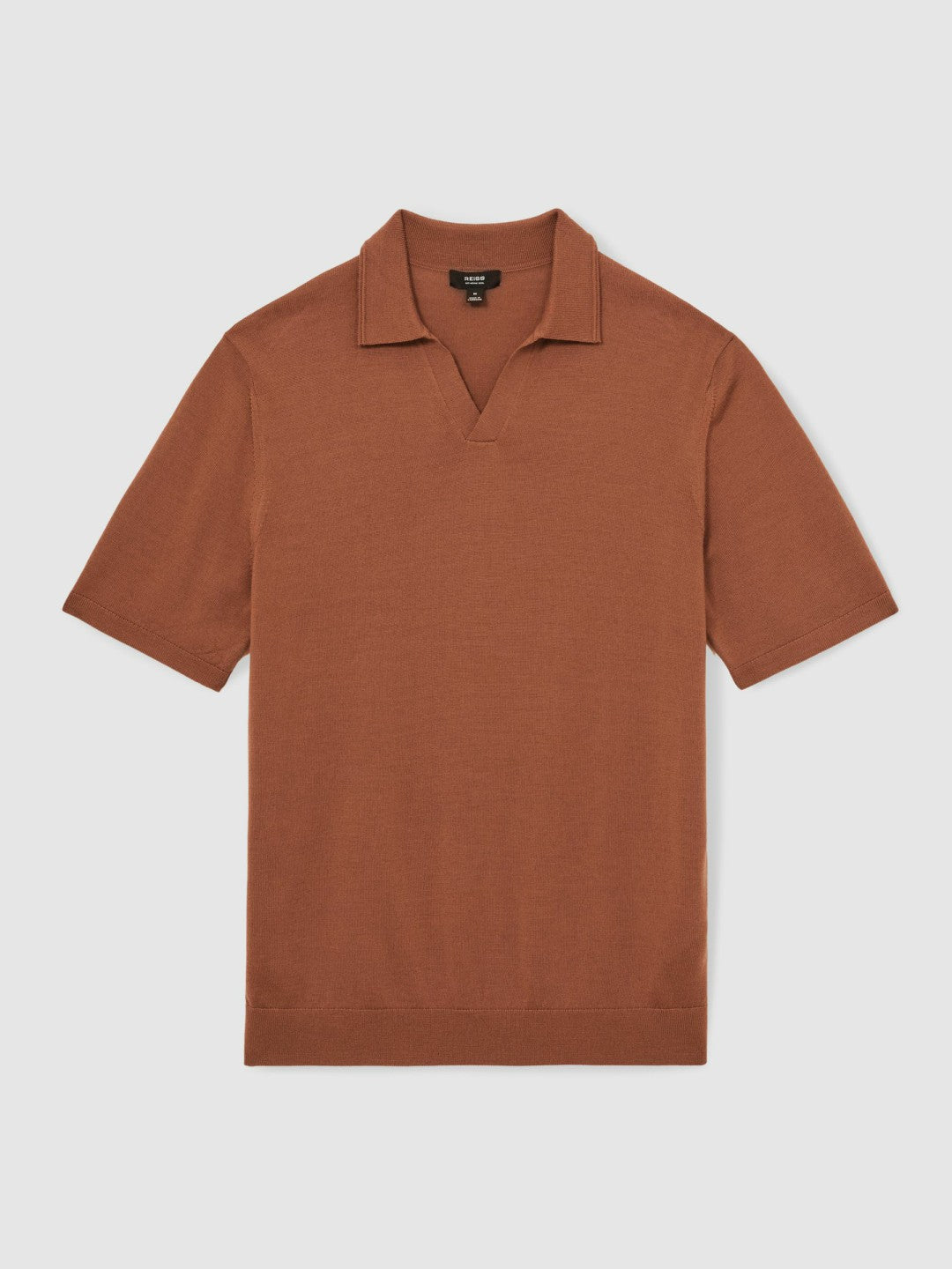 Merino Wool Open Collar Polo Shirt Cinnamon Brown | Men