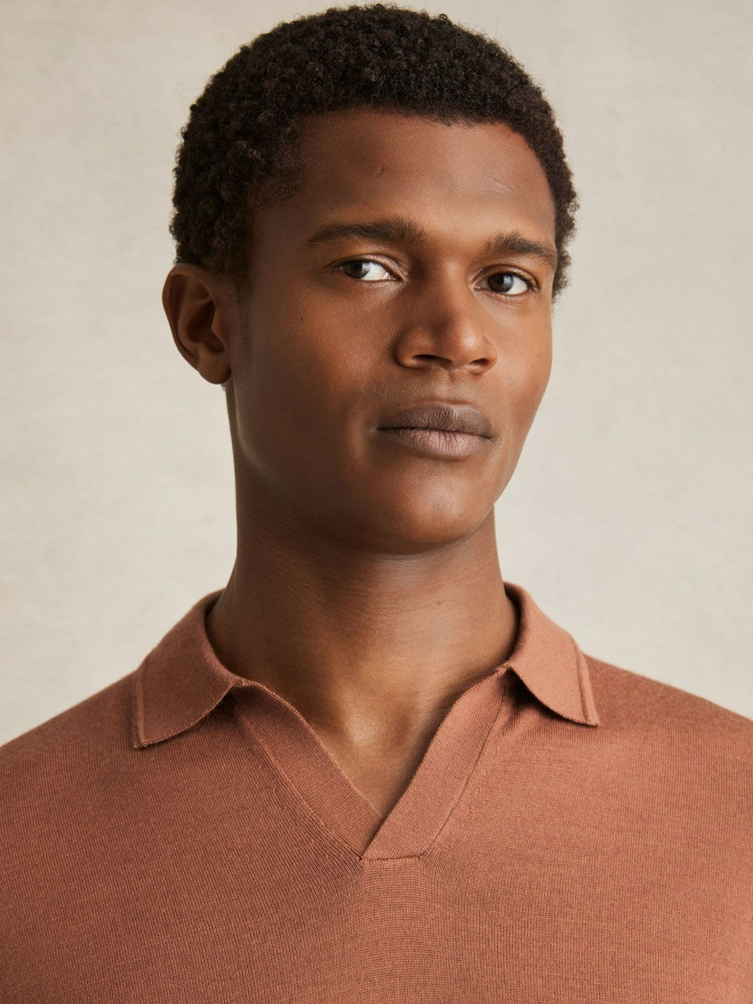 Merino Wool Open Collar Polo Shirt Cinnamon Brown | Men