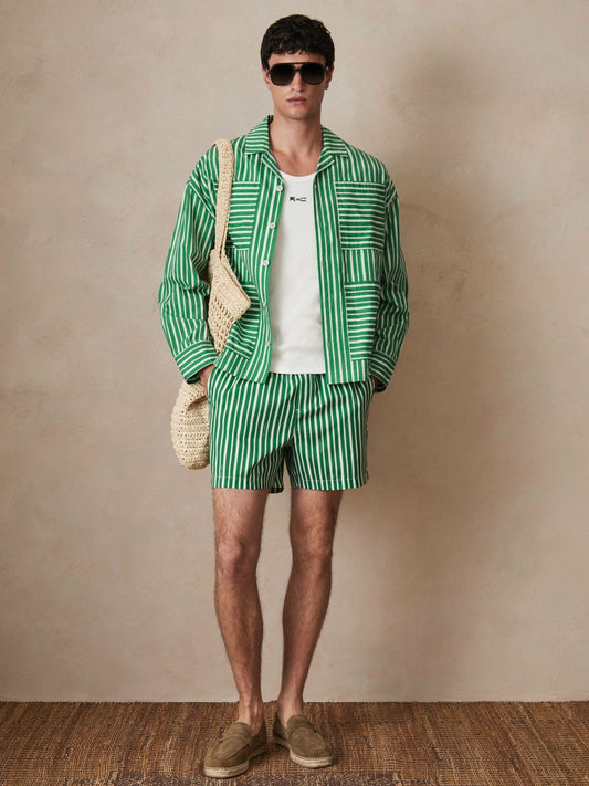 | Ché Poplin Stripe Pocket Shirt Bright Green/White | Men