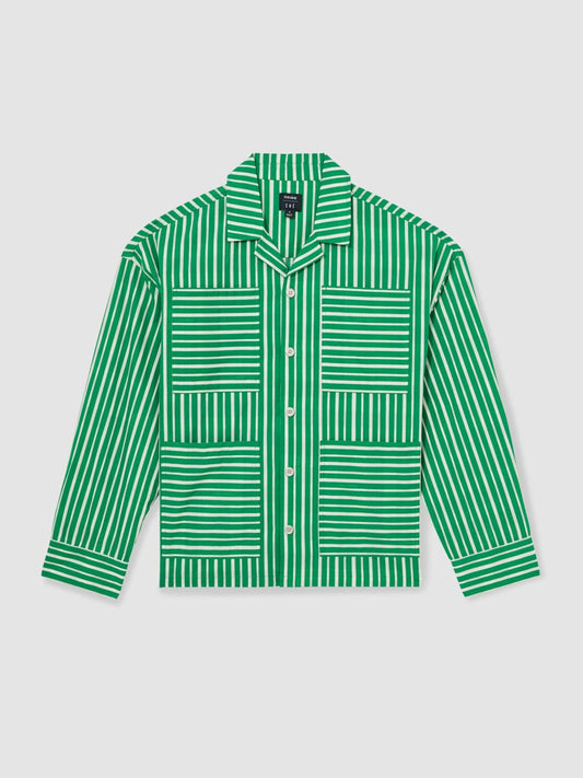 | Ché Poplin Stripe Pocket Shirt Bright Green/White | Men