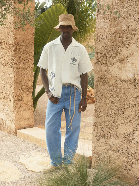 | Ché Cotton-Linen Palm Shirt White | Men