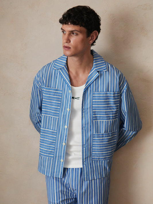| Ché Poplin Stripe Pocket Shirt Bright Blue/White | Men