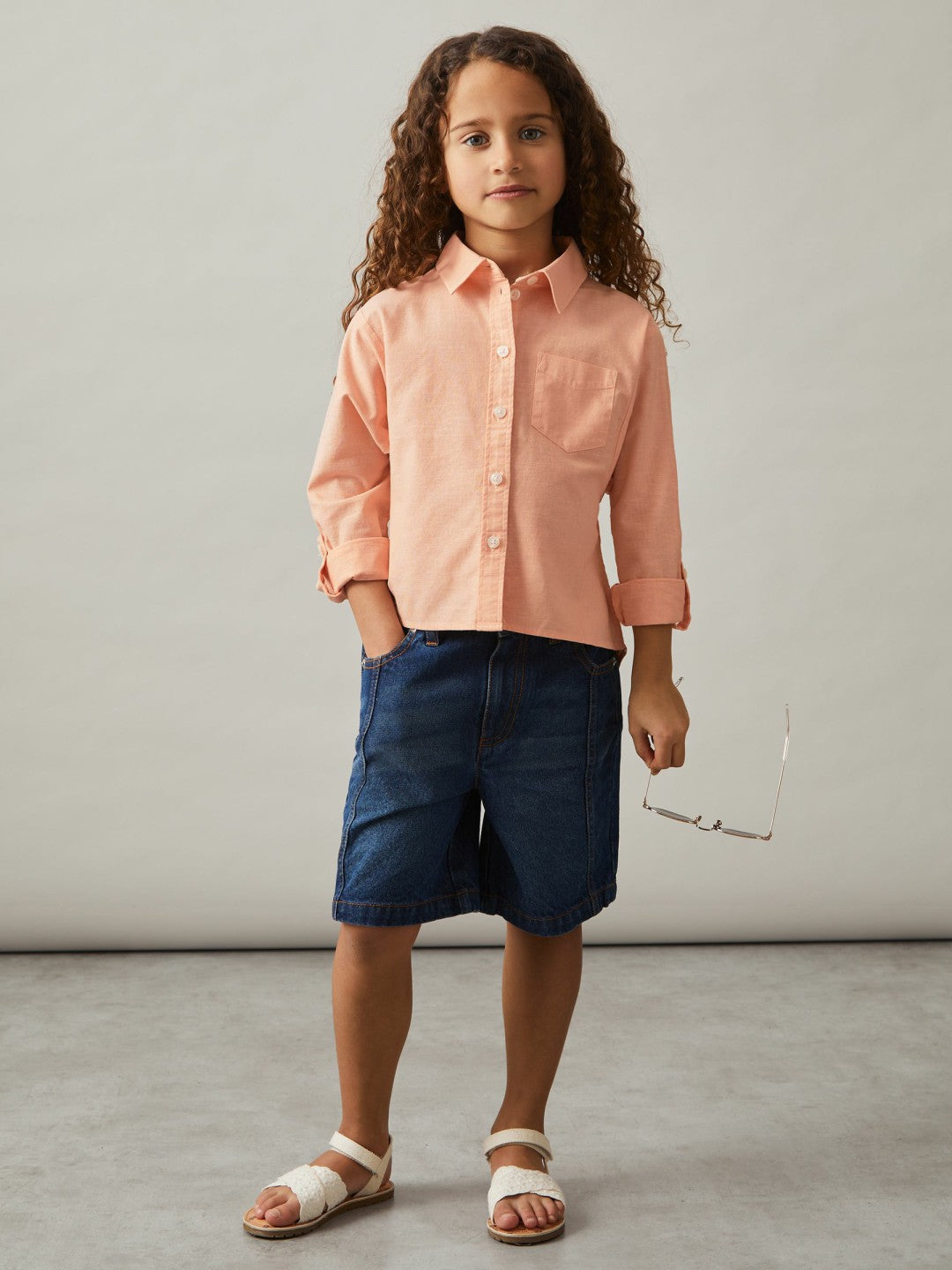 4-9 yrs Linen Roll-Cuff Shirt Peach | Children & Baby