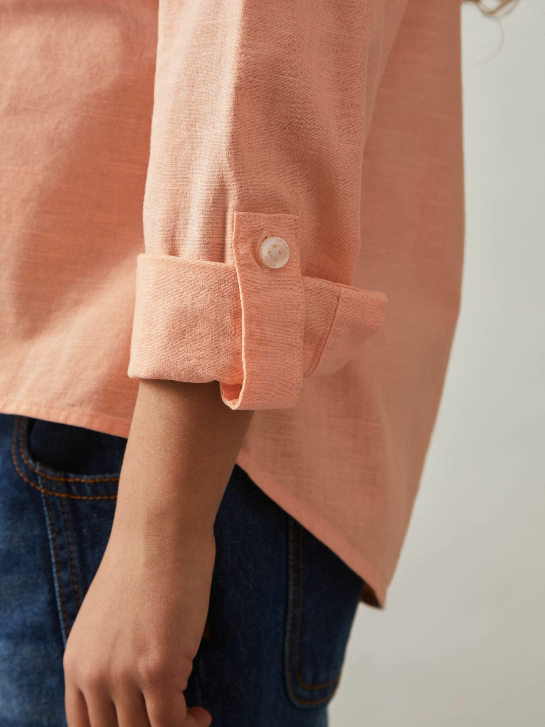 13-14 yrs Linen Roll-Cuff Shirt Peach | Children & Baby