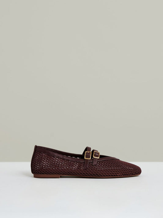 Mesh Double-Strap Ballet Flats Oxblood | Women