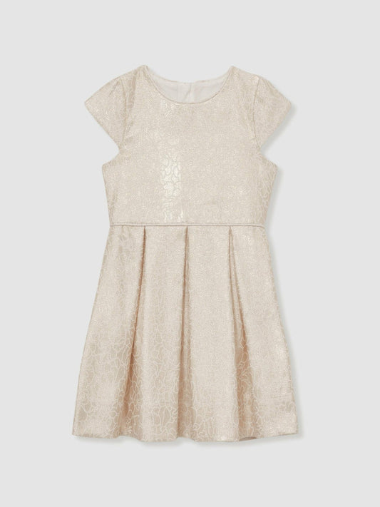 13-14 yrs Brocade Cap-Sleeve Pleated Dress Ivory | Children & Baby