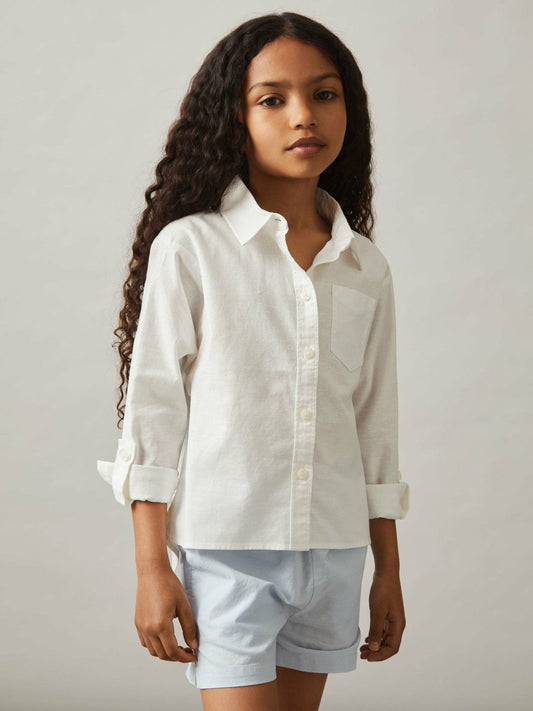 9-13 yrs Linen Roll-Cuff Shirt Ivory | Children & Baby