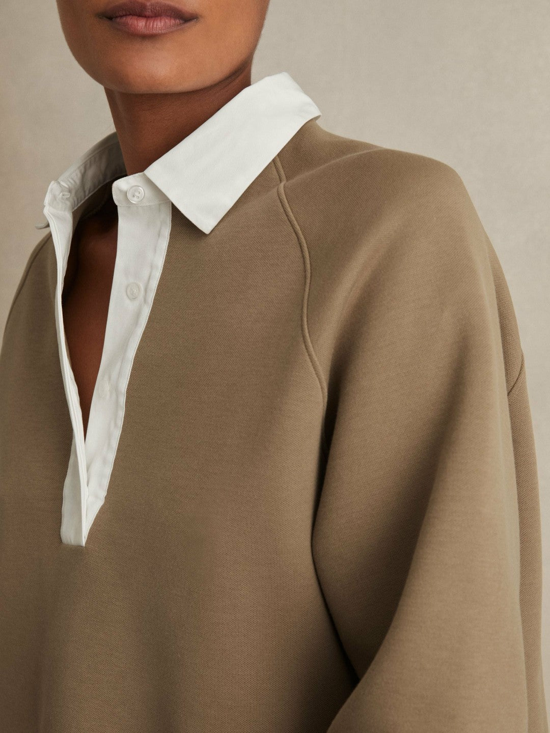 Cotton-Blend Interlock Collar Sweatshirt Camel | Women