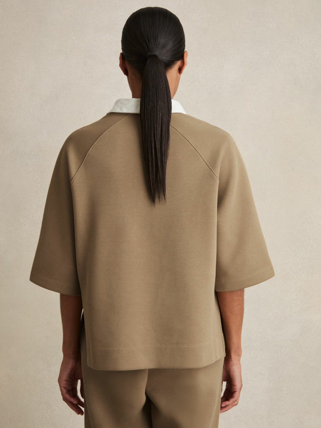 Cotton-Blend Interlock Collar Sweatshirt Camel | Women