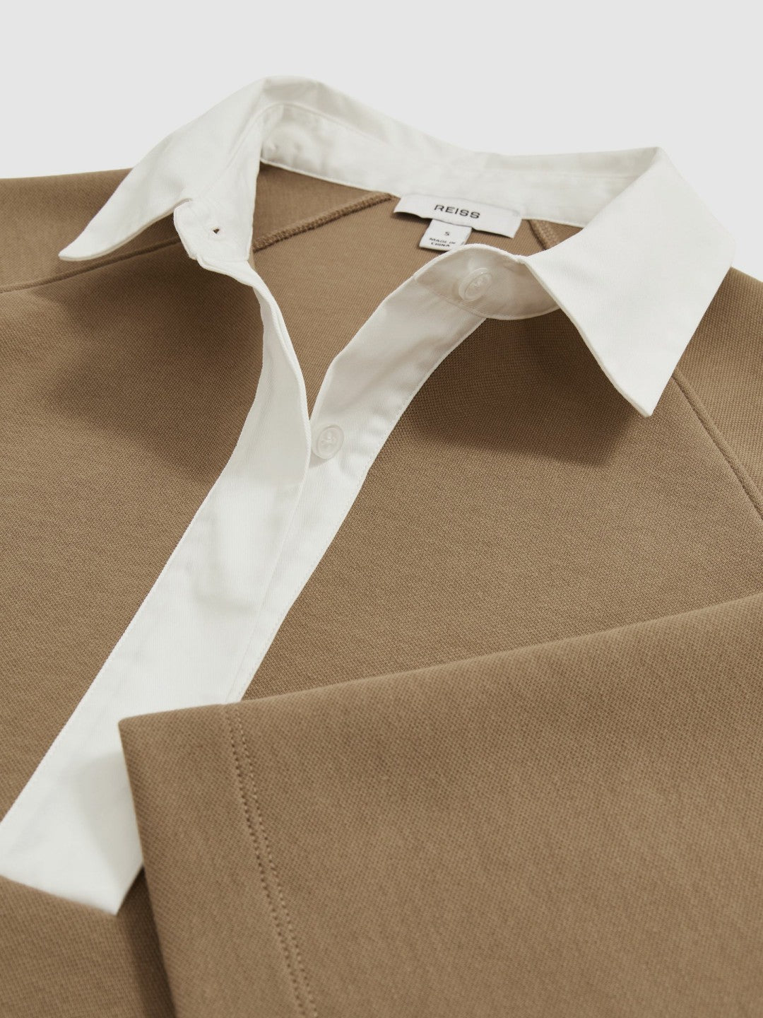 Cotton-Blend Interlock Collar Sweatshirt Camel | Women