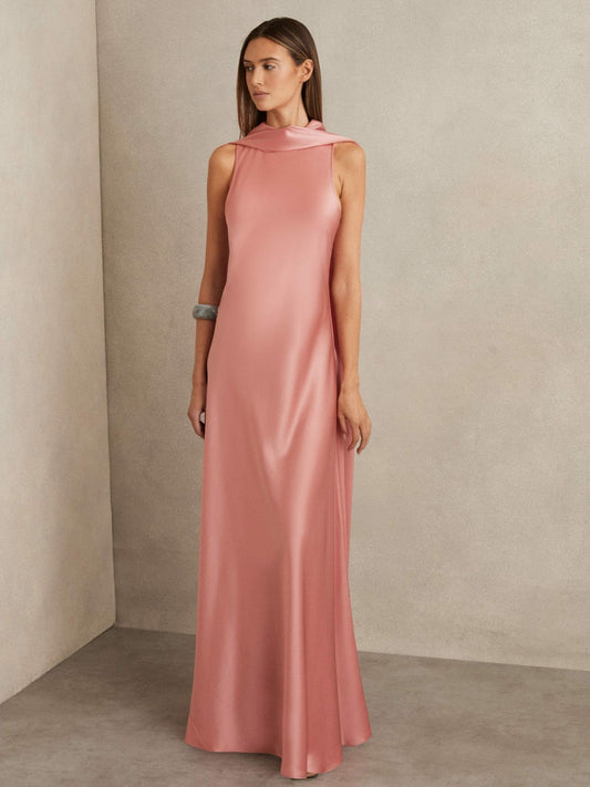 Petite Satin Cape Maxi Dress Pink | Women