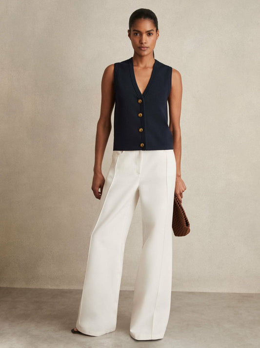 Knitted Button Through Vest Navy | Women