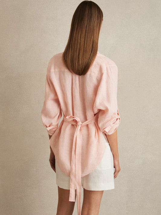Linen Tie-Back Shirt Pale Pink | Women