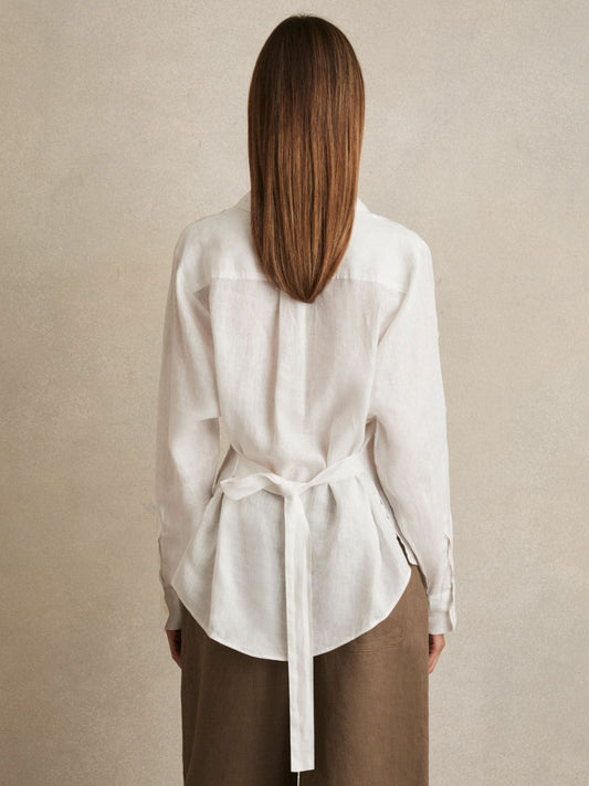 Linen Tie-Back Shirt White | Women