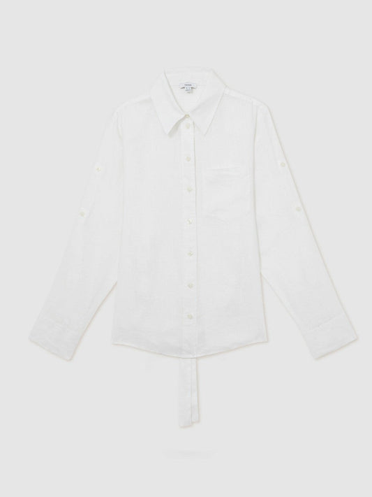 Linen Tie-Back Shirt White | Women