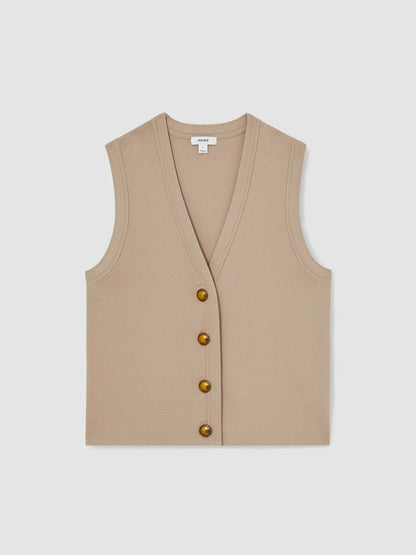 Knitted Button Through Vest Neutral | Women