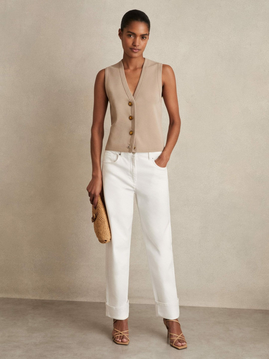 Knitted Button Through Vest Neutral | Women