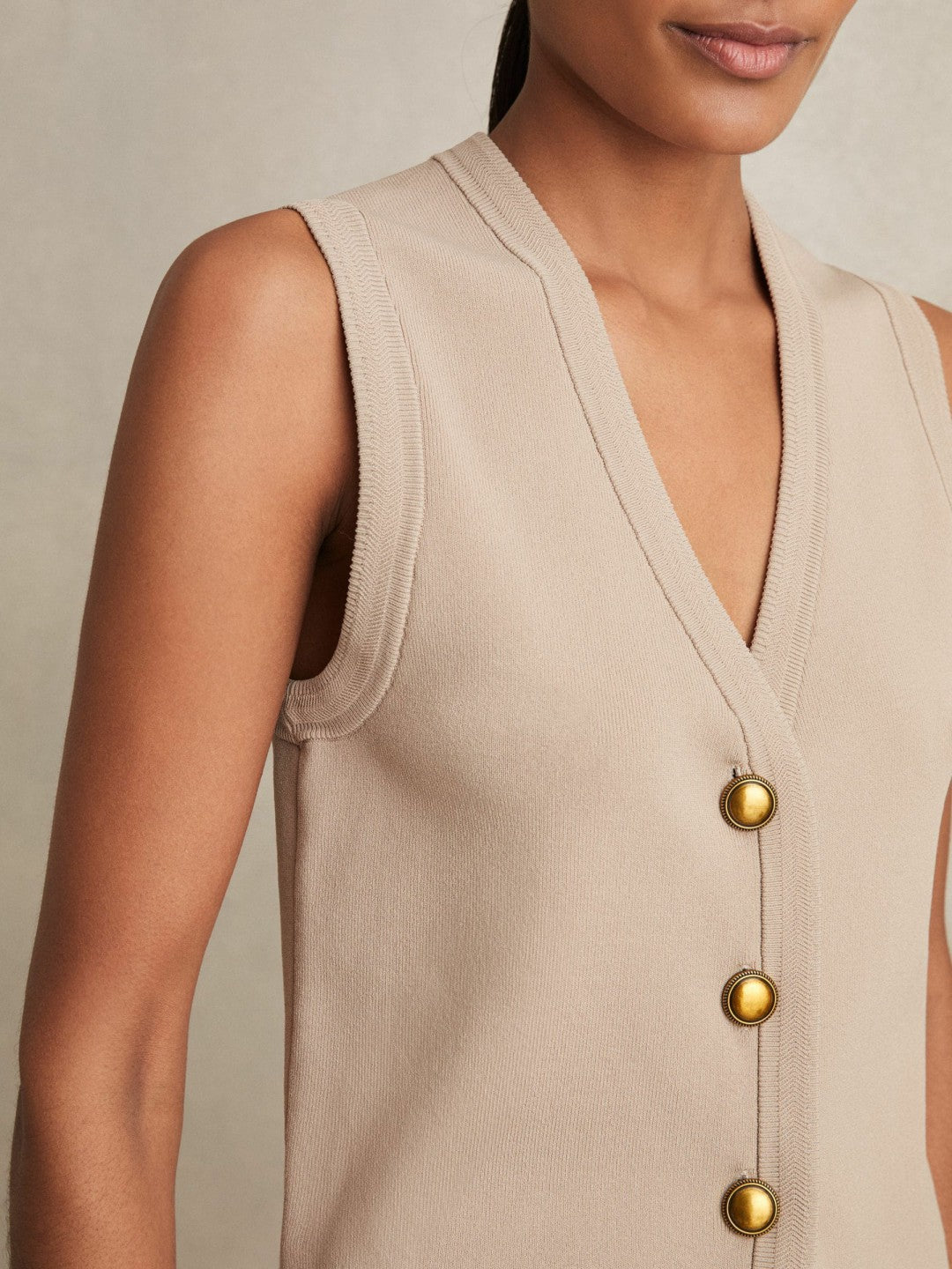 Knitted Button Through Vest Neutral | Women