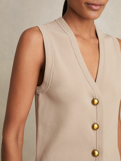 Knitted Button Through Vest Neutral | Women