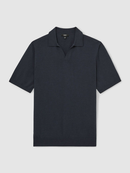 Merino Wool Open Collar Polo Shirt Midnight Navy | Men