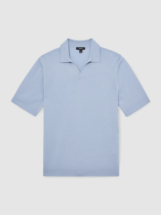 Merino Wool Open Collar Polo Shirt Soft Blue | Men