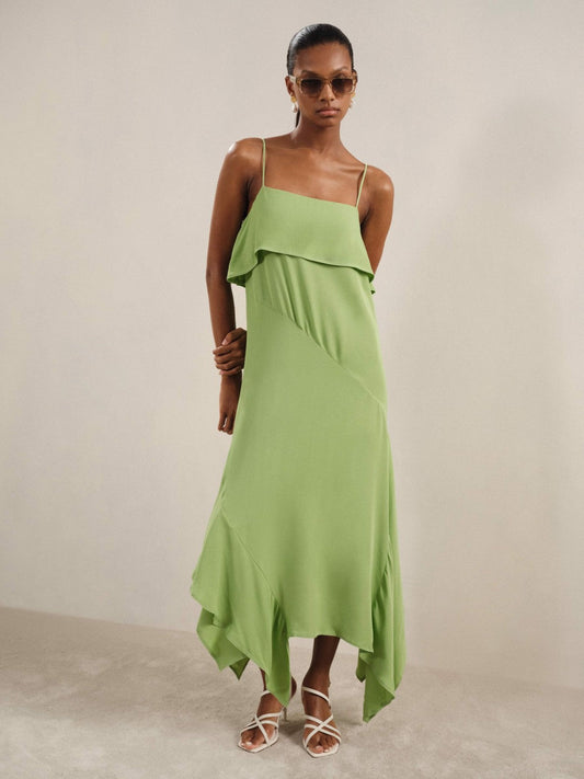 Ruffle-Detail Midi Dress Green | Women