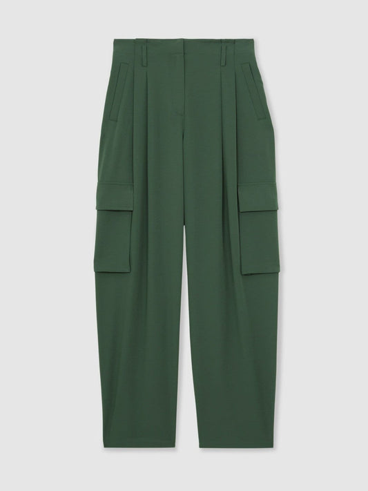 Wide-Leg Pleated Cargo Trousers Green | Women
