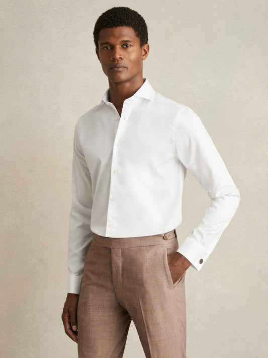 Double-Cuff Two-Fold Cotton Shirt White | Men