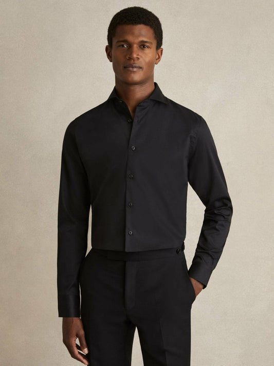 Slim Fit Slim-Fit Cotton Double-Cuff Shirt Black | Men