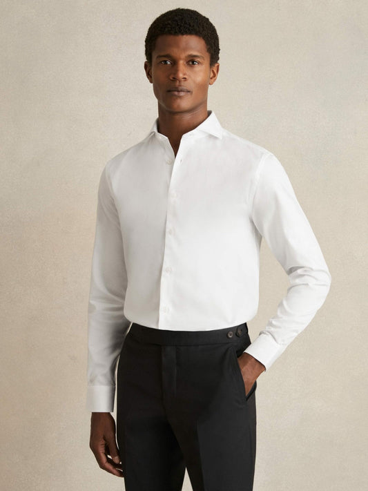 Regular Fit Slim-Fit Cotton Double-Cuff Shirt White | Men