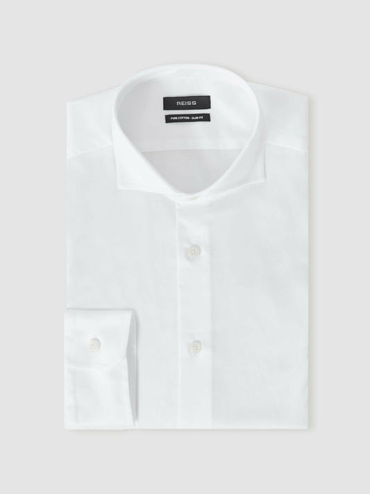 Regular Fit Slim-Fit Cotton Double-Cuff Shirt White | Men