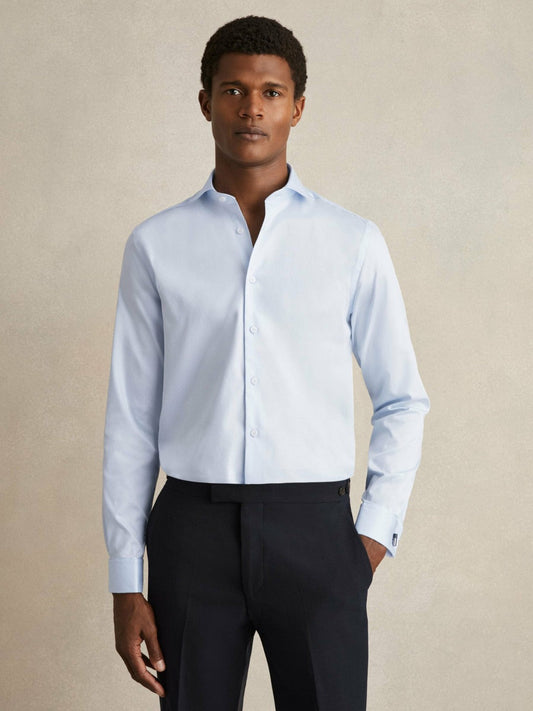 Regular Fit Slim-Fit Cotton Double-Cuff Shirt Soft Blue | Men