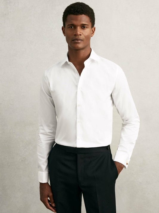 Regular Fit Slim-Fit Cotton-Sateen Shirt White | Men