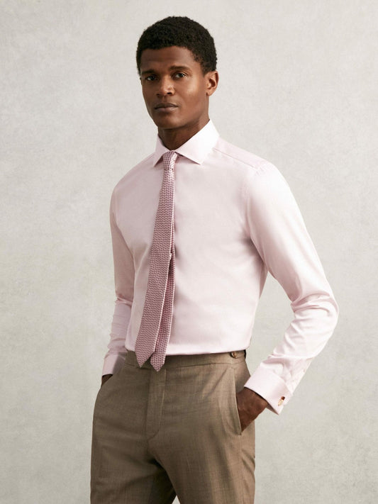 Regular Fit Slim-Fit Cotton-Sateen Shirt Pink | Men
