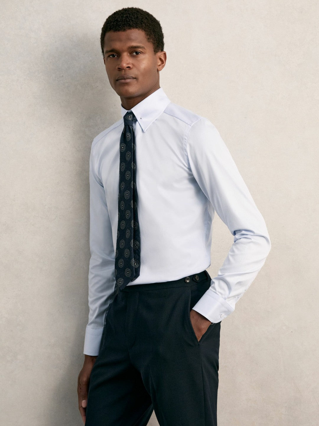 Slim Fit Cotton Pin Collar Shirt Soft Blue | Men