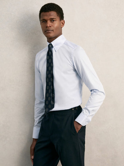 Slim Fit Cotton Pin Collar Shirt Soft Blue | Men