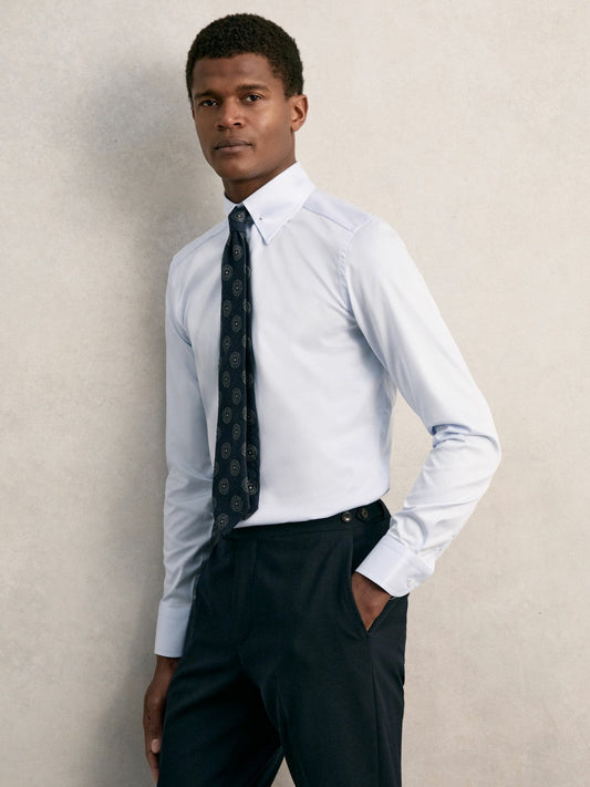 Slim Fit Cotton Pin Collar Shirt Soft Blue | Men