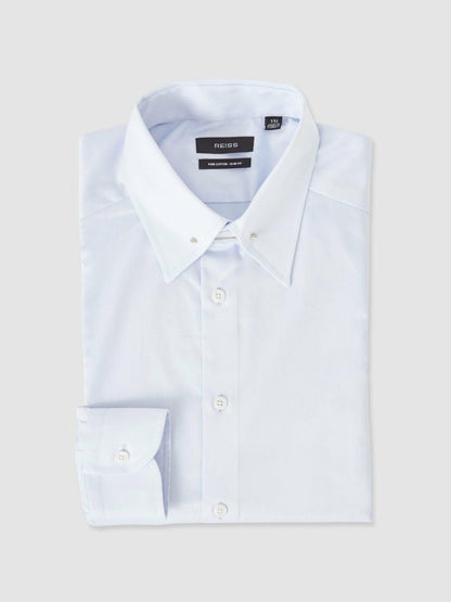 Slim Fit Cotton Pin Collar Shirt Soft Blue | Men