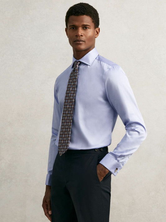 Regular Fit Slim-Fit Cotton-Sateen Shirt Mid Blue | Men