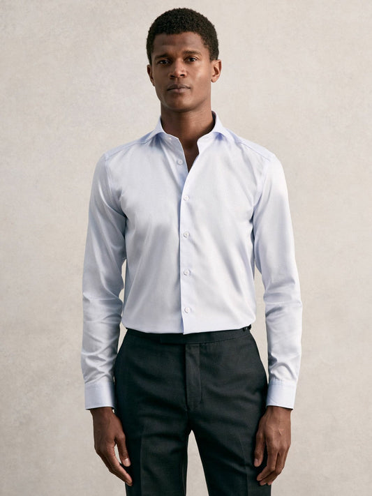 Regular Fit Cotton Sateen Shirt Mid Blue | Men