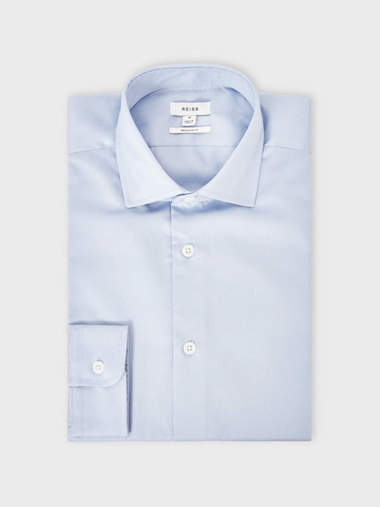 Regular Fit Cotton Sateen Shirt Mid Blue | Men