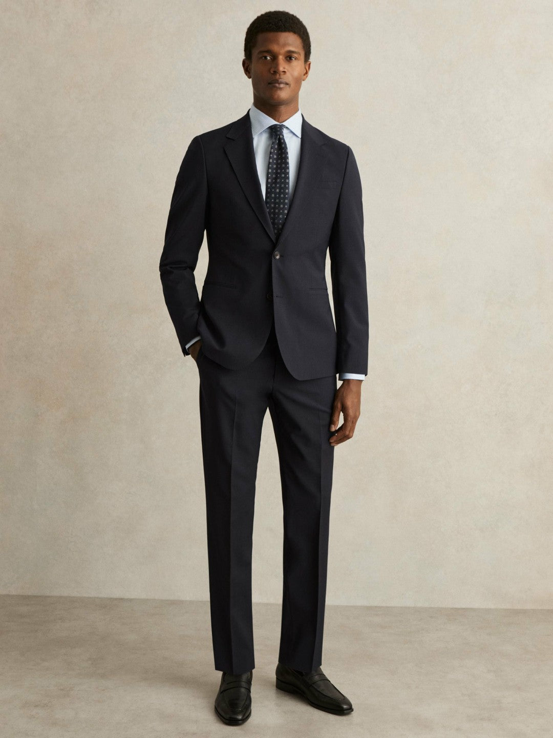 Wool-Blend Single-Breasted Suit Blazer Slim-Fit Navy | Men