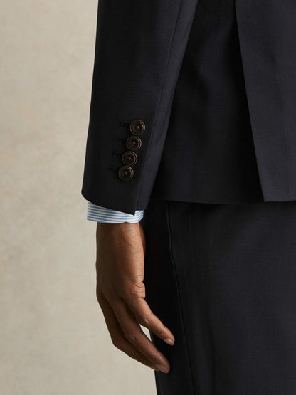 Wool-Blend Single-Breasted Suit Blazer Slim-Fit Navy | Men