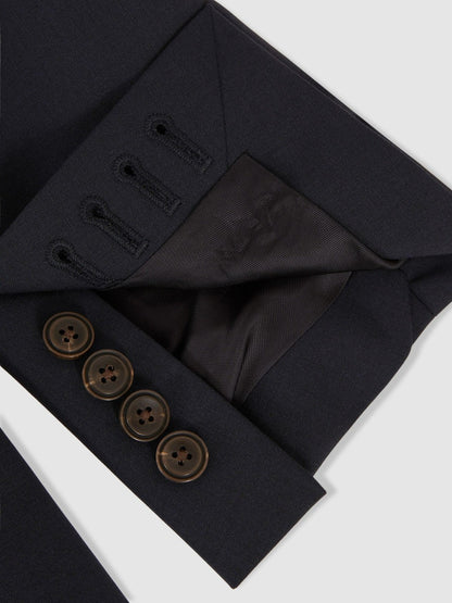 Wool-Blend Single-Breasted Suit Blazer Slim-Fit Navy | Men