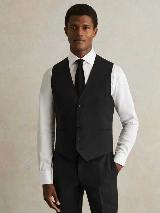 Wool-Blend Slim-Fit Waistcoat Black | Men