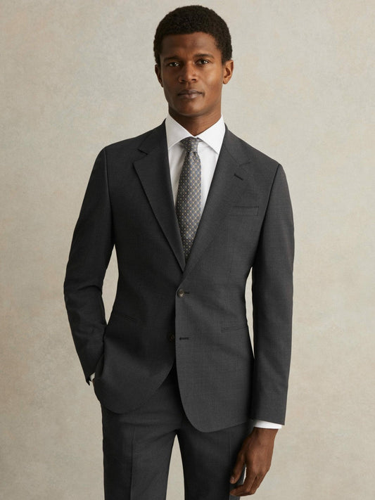 Wool-Blend Single-Breasted Suit Blazer Slim-Fit Grey | Men