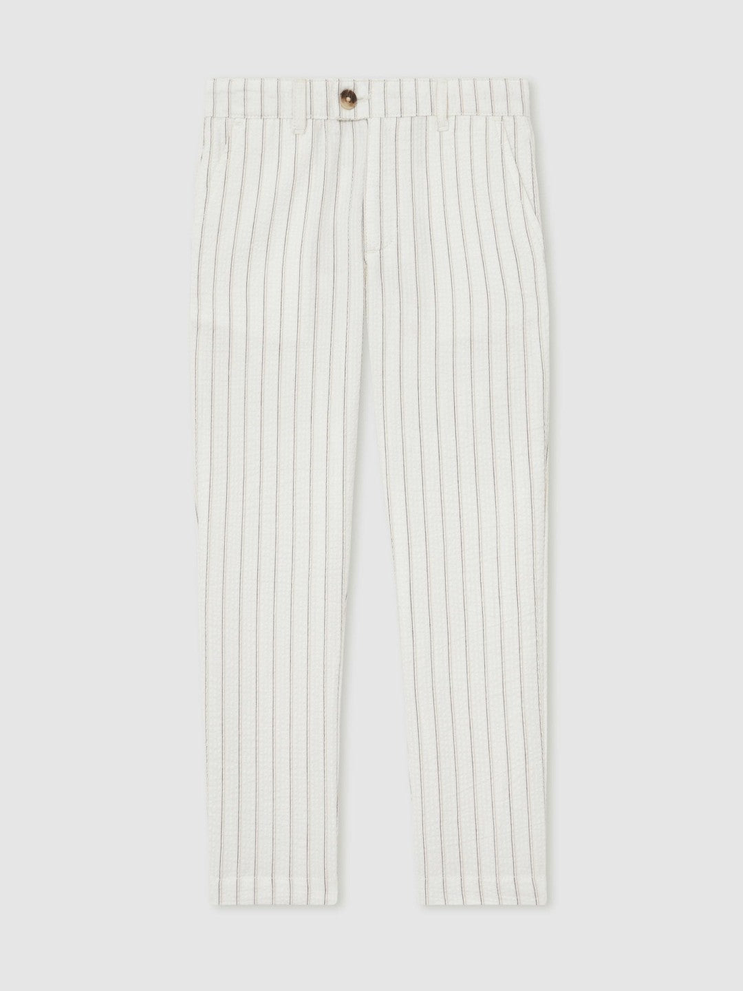 13-14 yrs Cotton Pinstripe Trousers Regular-Fit Off White/Taupe Brown | Children & Baby