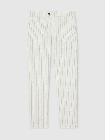 13-14 yrs Cotton Pinstripe Trousers Regular-Fit Off White/Taupe Brown | Children & Baby