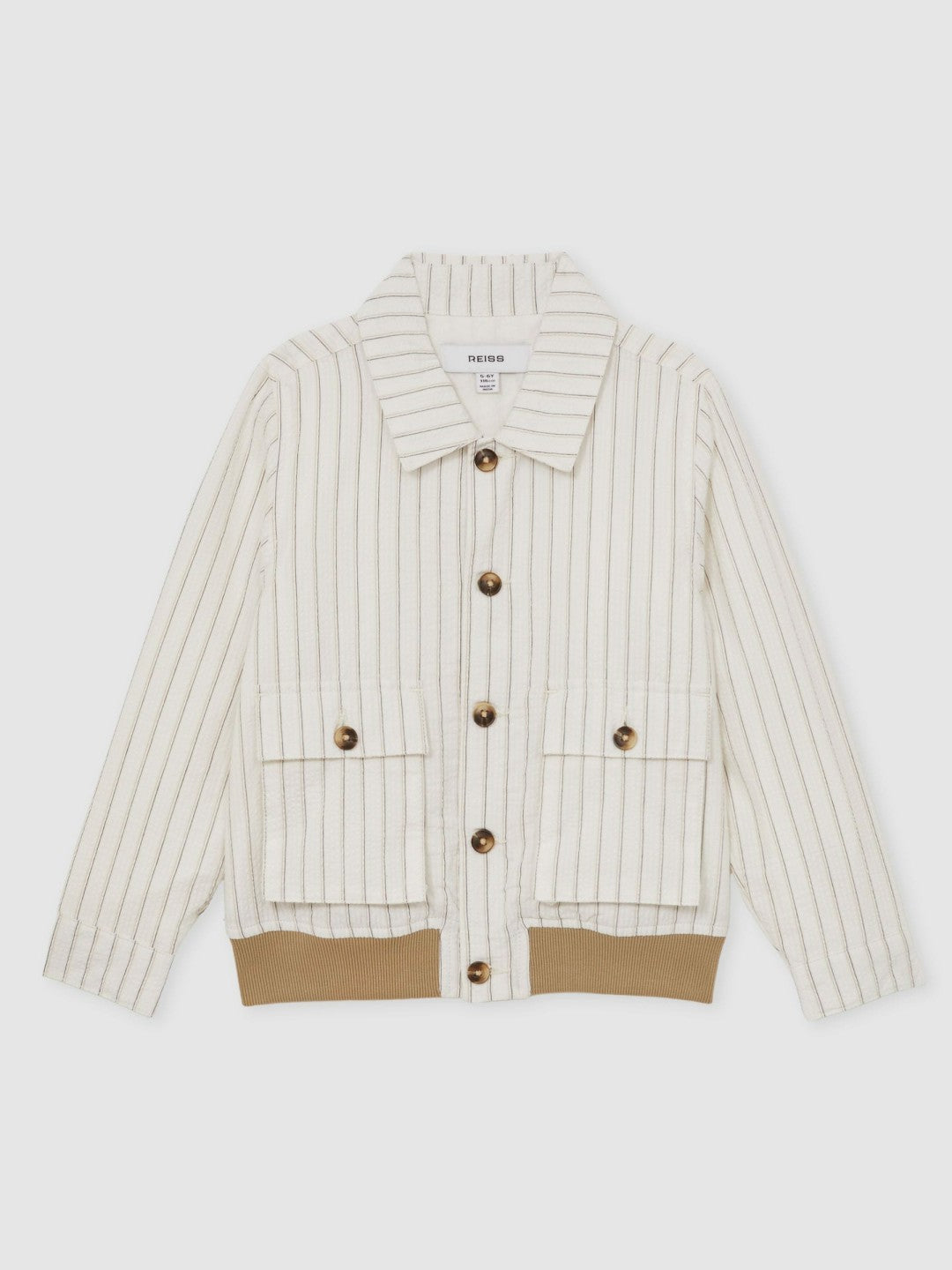13-14 yrs Cotton Pinstripe Harrington Jacket Off White/Taupe Brown | Children & Baby