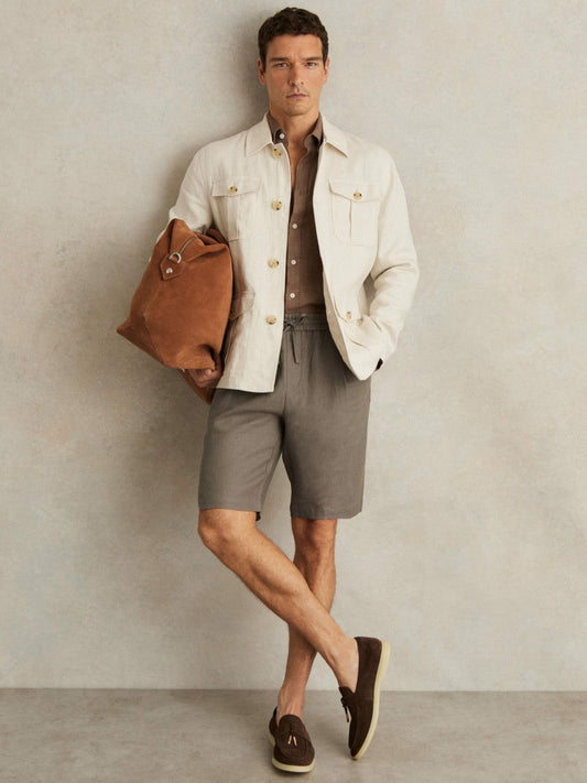 Linen Drawstring Shorts Mushroom Brown | Men